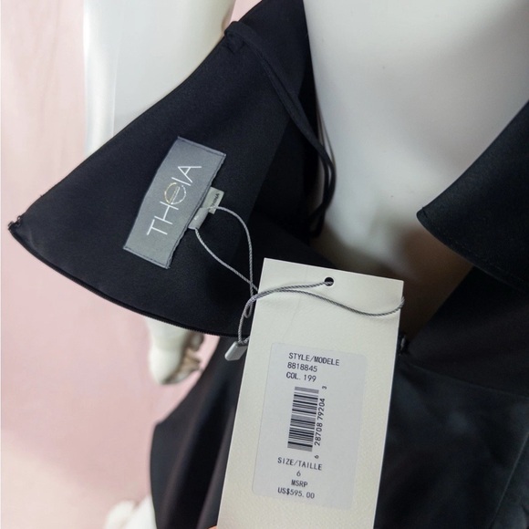 Theia Womens Black Dress Size 6 $595 Asymmetrical Ruffle One Shoulder - Picture 5 of 7